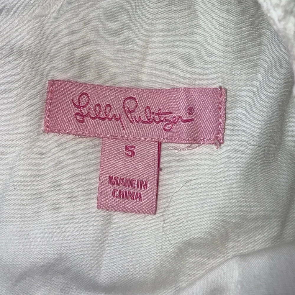 Lilly Pulitzer Girls White Lace Dress with Pink Rosettes and Trim Size 5